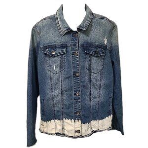 DG2 by Diane Gilman XL Blue Denim Jacket Pockets Distressed Western Boho Raw Hem